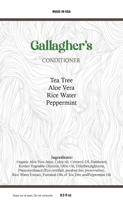 Gallagher's Conditioner  |  Tea Tree + Peppermint Scented Natural Ingredients  |  NO Sulfates, Parabens or Cancer Causing Chemicals