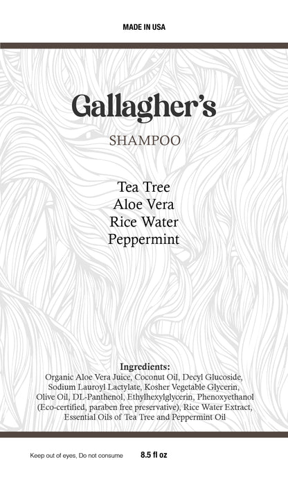 Gallagher's Shampoo  |  Tea Tree + Peppermint Scented Natural Ingredients  |  NO Sulfates, Parabens or Cancer Causing Chemicals